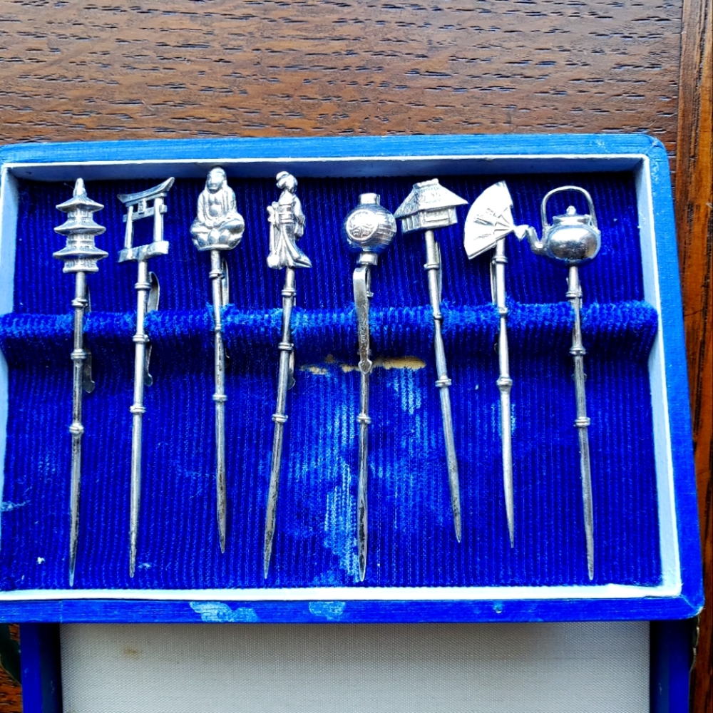 Sterling Silver Vintage Japanese Hairpin Or Cocktail Set